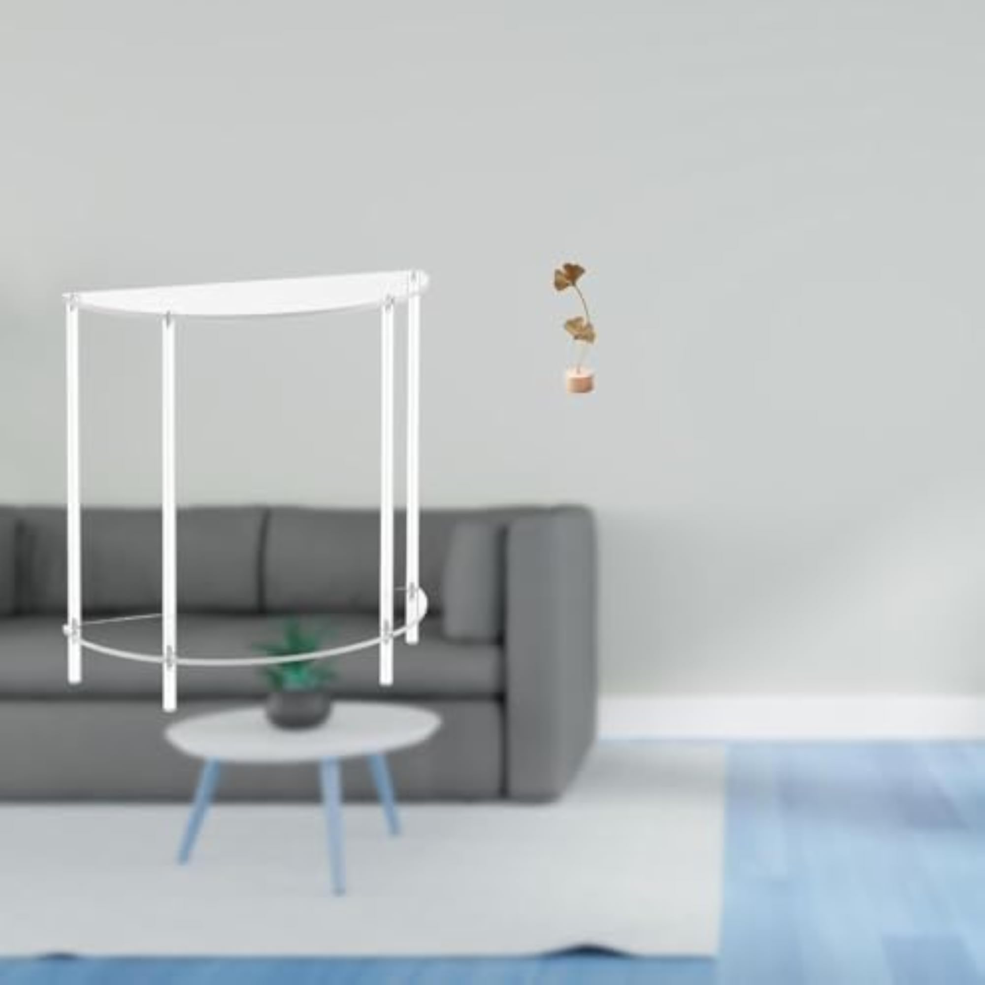 Acrylic Leaf Side Table with Metal Leaf Sculpture